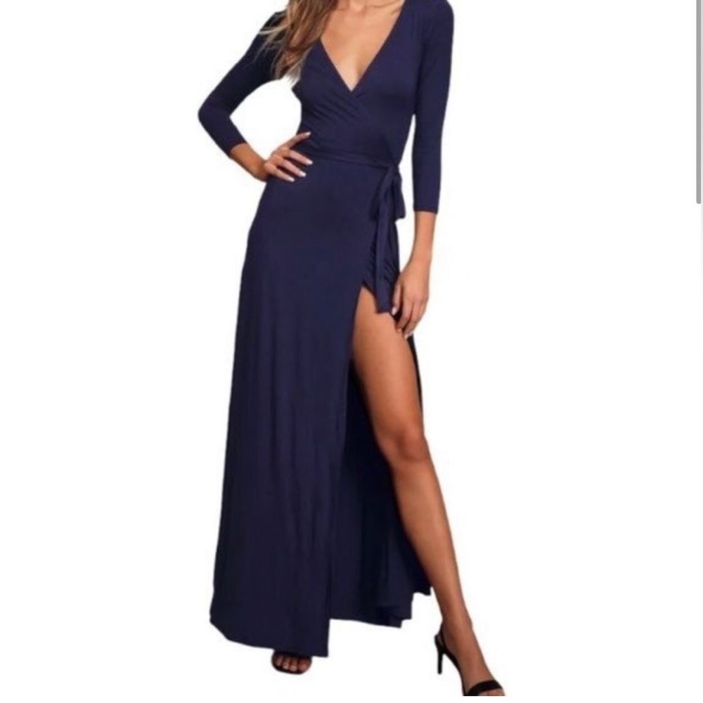 Lulu’s Navy Maxi Wrap Dress (Size Medium)